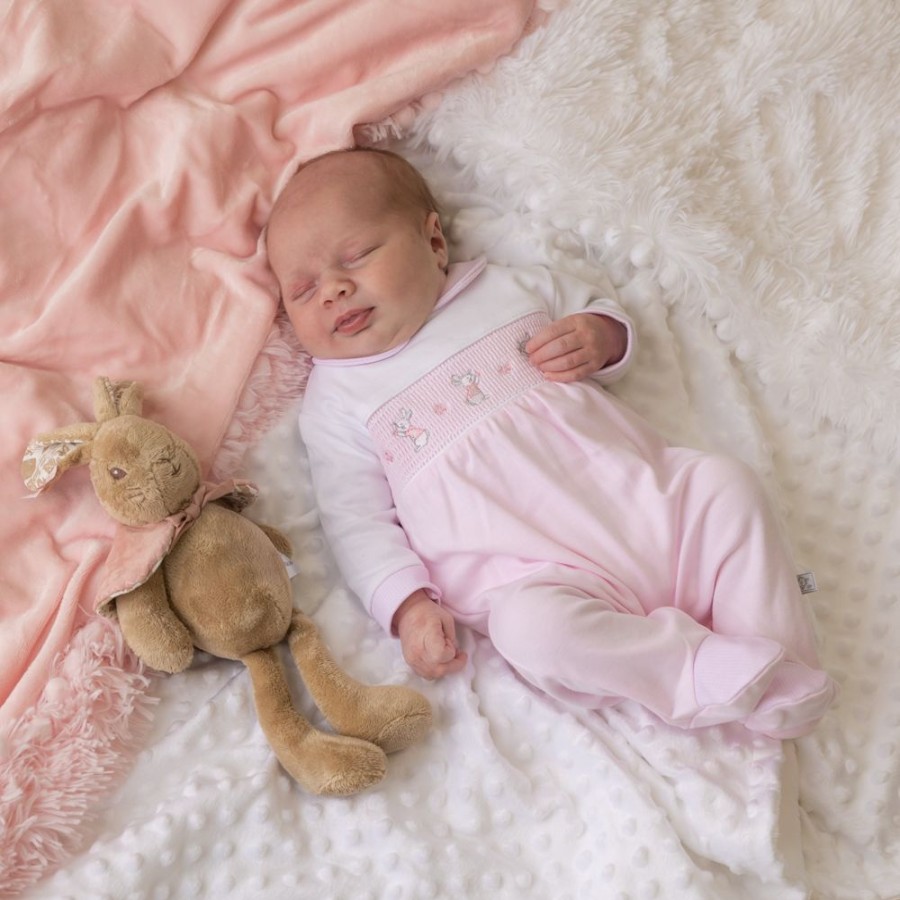 Clothing Dandelion Sleepsuits | Pink 'Bunny & Flower' Smocked Sleepsuit