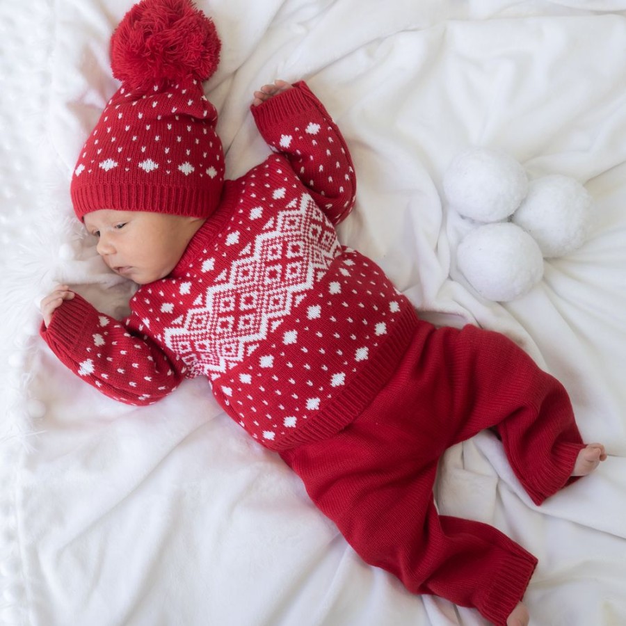 Clothing Dandelion Knitwear | Red Fairisle Knitted 3 Piece Set