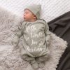 Clothing Millie & Ralph Sleepsuits | Personalised 'Hello World I'M...' Grey Sleepsuit Set | Millie & Ralph