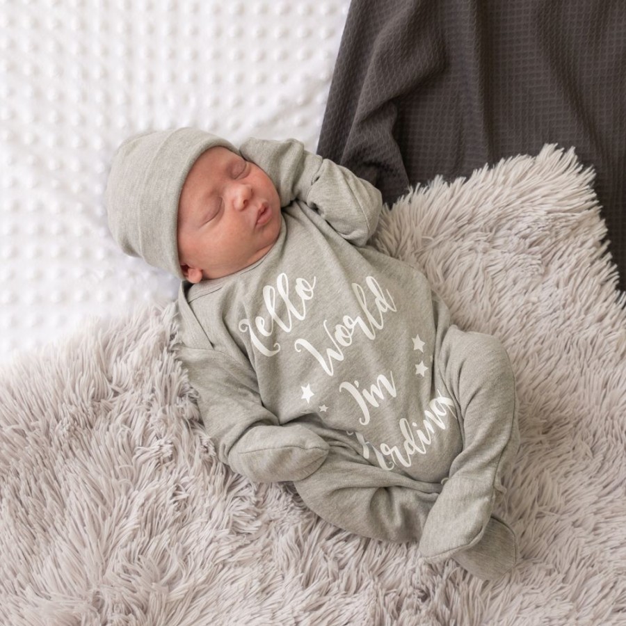 Clothing Millie & Ralph Sleepsuits | Personalised 'Hello World I'M...' Grey Sleepsuit Set | Millie & Ralph