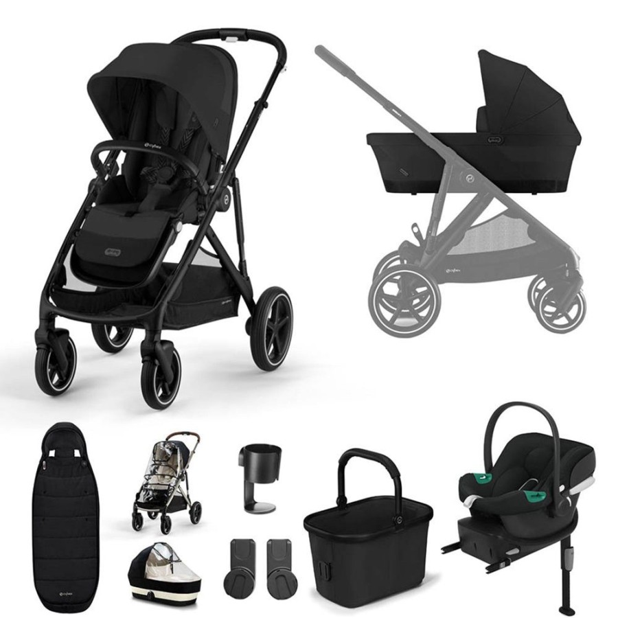 Prams & Pushchairs Cybex | Cybex Gazelle S Black Comfort Aton B2 Bundle - Moon Black