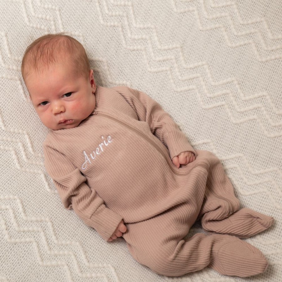 Personalised Millie & Ralph | Mocha Ribbed Sleepsuit | All In One Sleepsuit | Millie & Ralph