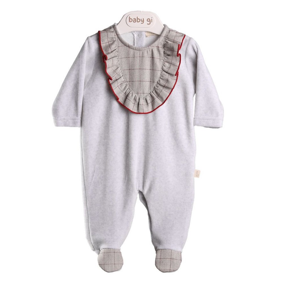 Clothing Millie & Ralph Outfits | Grey Velour Red Frill Chest All In One