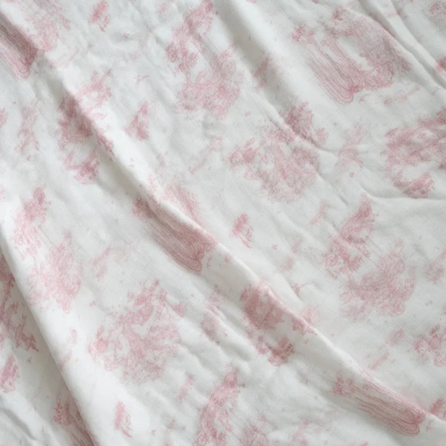 Nursery & Home Millie & Ralph Blankets | Gilded Bird Bamboo Baby Muslin Blanket - Spring Toile Pink