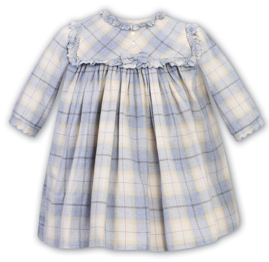 Clothing Sarah Louise Dresses | Girls Ivory Blue Plaid Dress