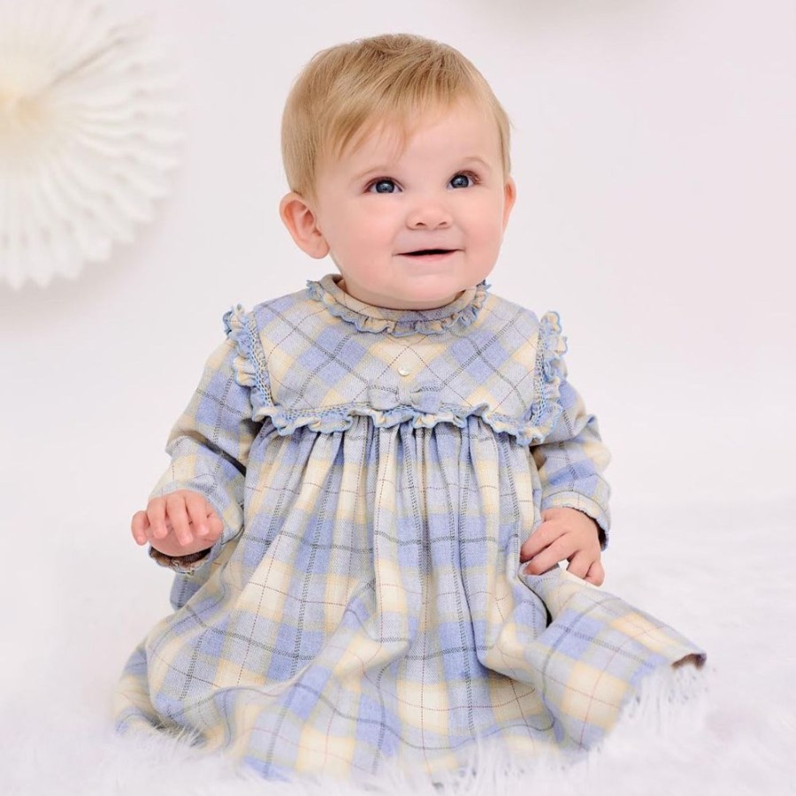 Clothing Sarah Louise Dresses | Girls Ivory Blue Plaid Dress