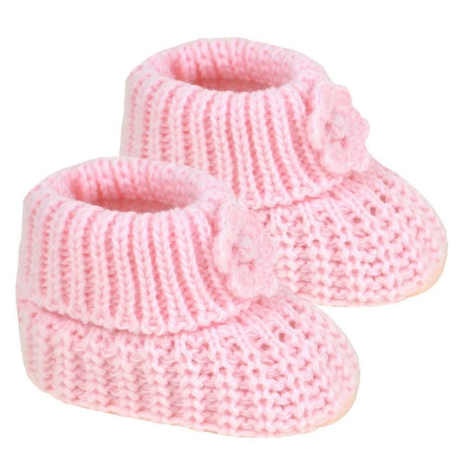 Clothing Millie & Ralph Shoes & Booties | Pink Flower Knit Baby Booties