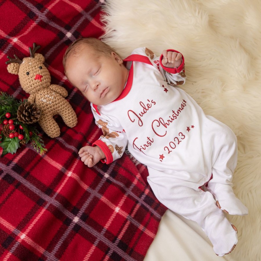 Personalised Millie & Ralph | Personalised Red Gingerbread Man 'First Christmas' Sleepsuit