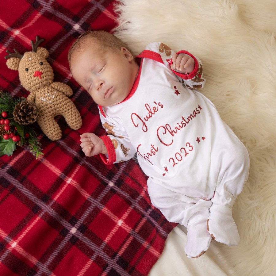 Personalised Millie & Ralph | Personalised Red Gingerbread Man 'First Christmas' Sleepsuit