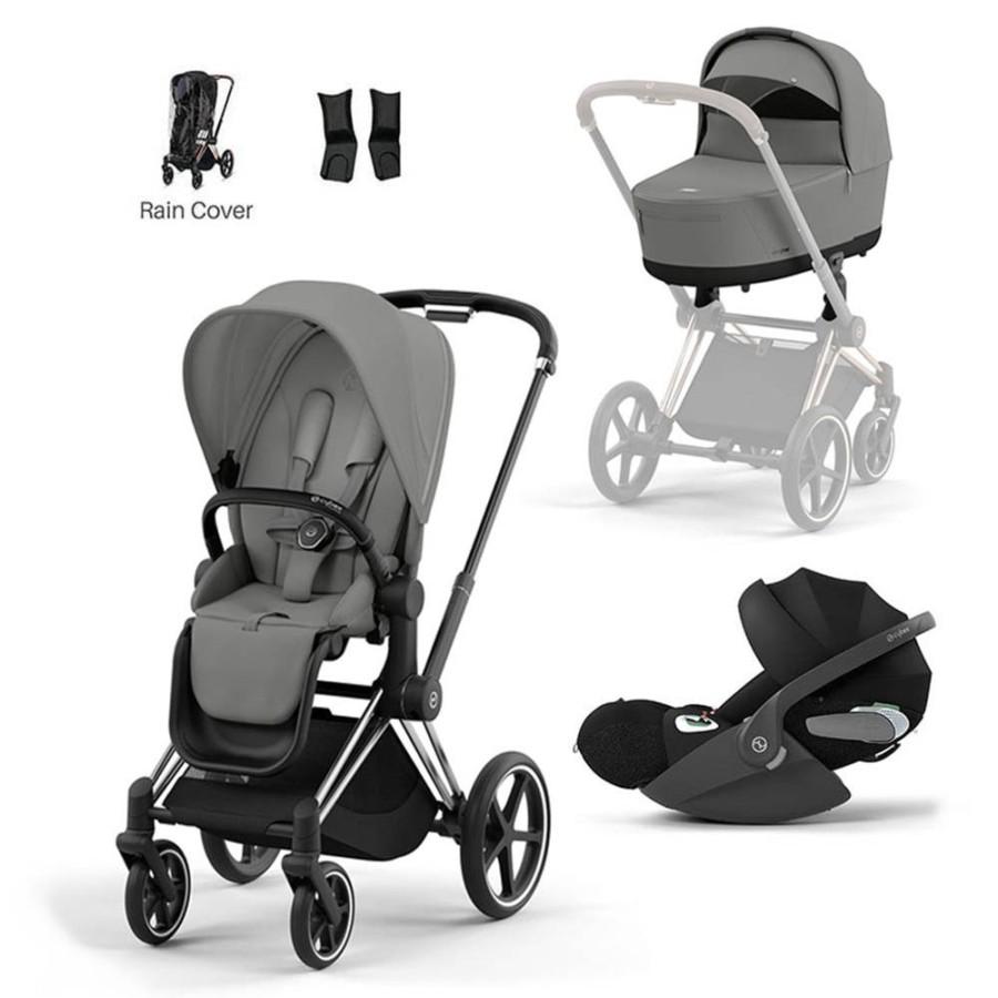 Prams & Pushchairs Cybex | Cybex Priam Travel System Inc Lux Carrycot & Cloud T - Mirage Grey