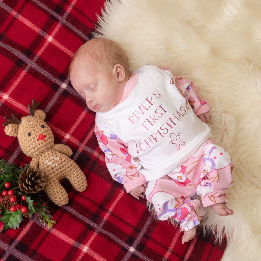 Personalised Millie & Ralph | Personalised Pink Snowman 'First Christmas' Pj'S Lounge Set