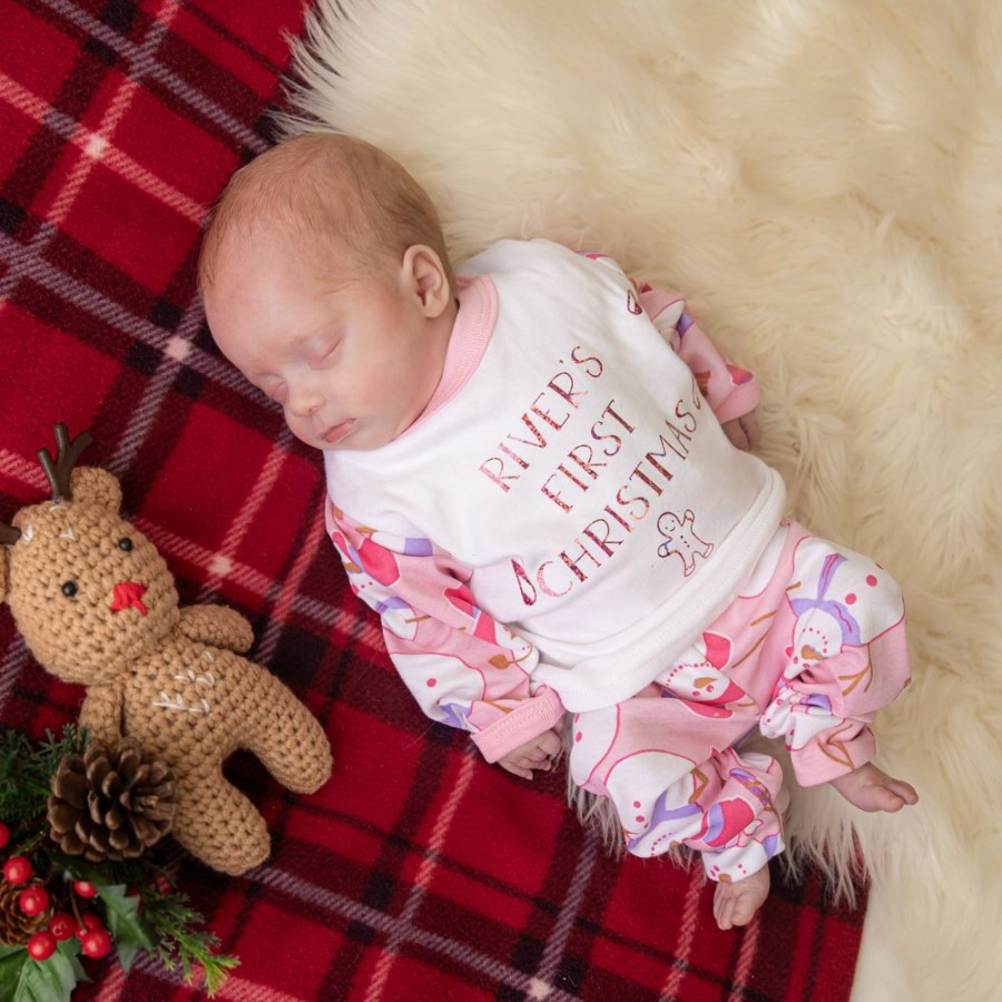 Personalised Millie & Ralph | Personalised Pink Snowman 'First Christmas' Pj'S Lounge Set