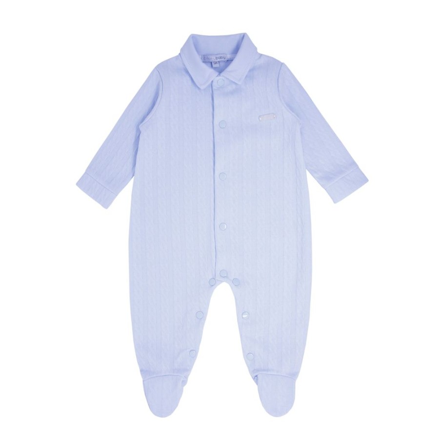 Clothing Blues Baby Sleepsuits | Blue Cable Jacquard Sleepsuit