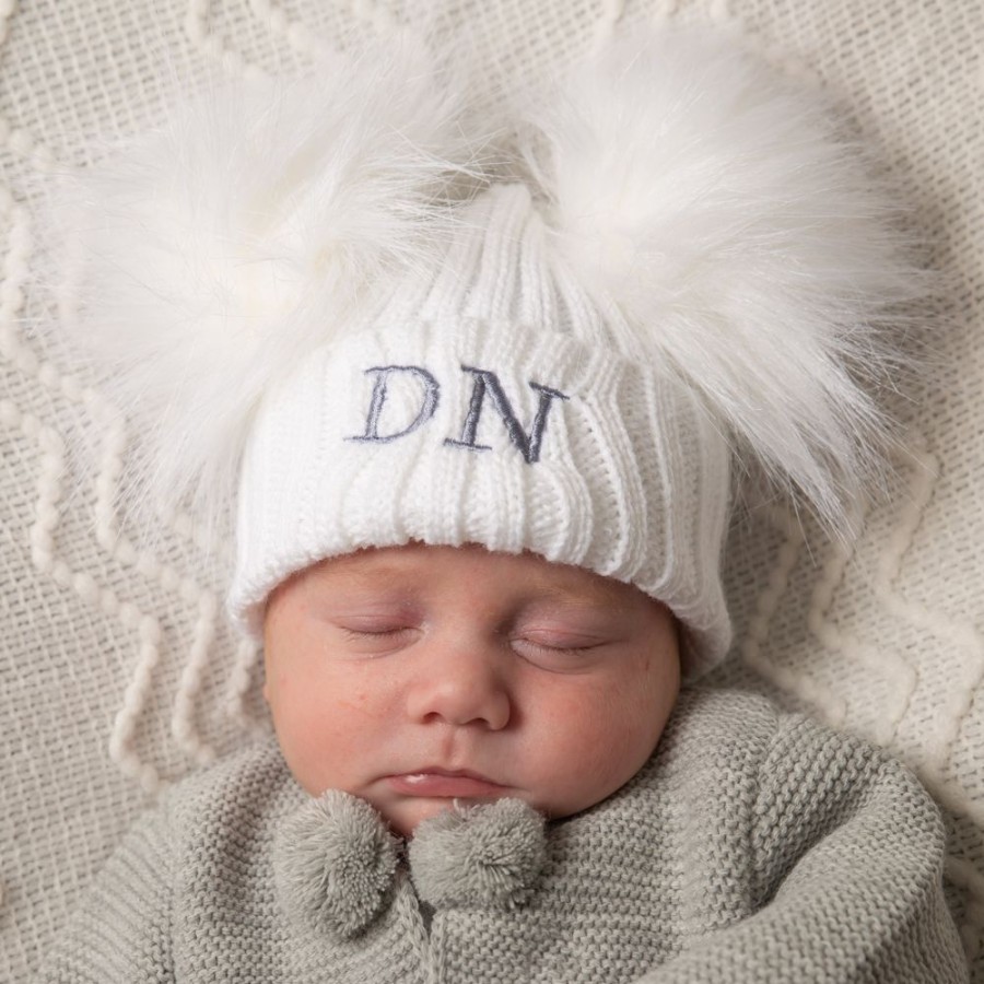 Personalised Millie & Ralph | Personalised Initials White Double Pom Hat