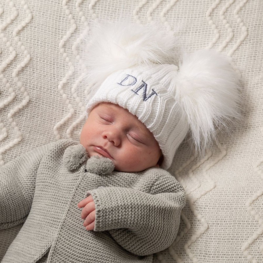 Personalised Millie & Ralph | Personalised Initials White Double Pom Hat