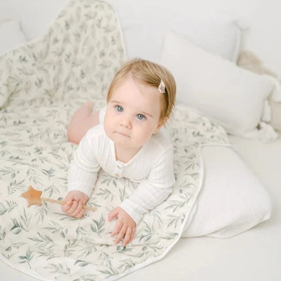 Nursery & Home Millie & Ralph Bedding & Sleepwear | Gilded Bird Bamboo Baby Muslin Blanket - Linen Leaves