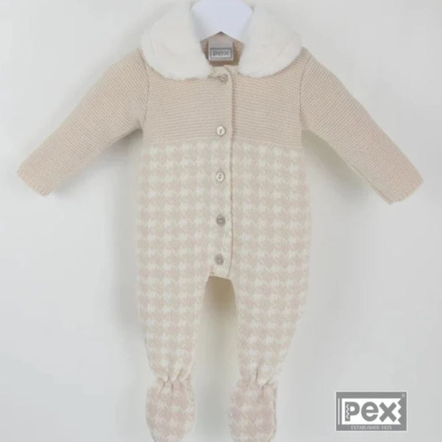 Clothing Pex Sleepsuits | Robyn' Beige Knitted Faux Fur Collar All In One