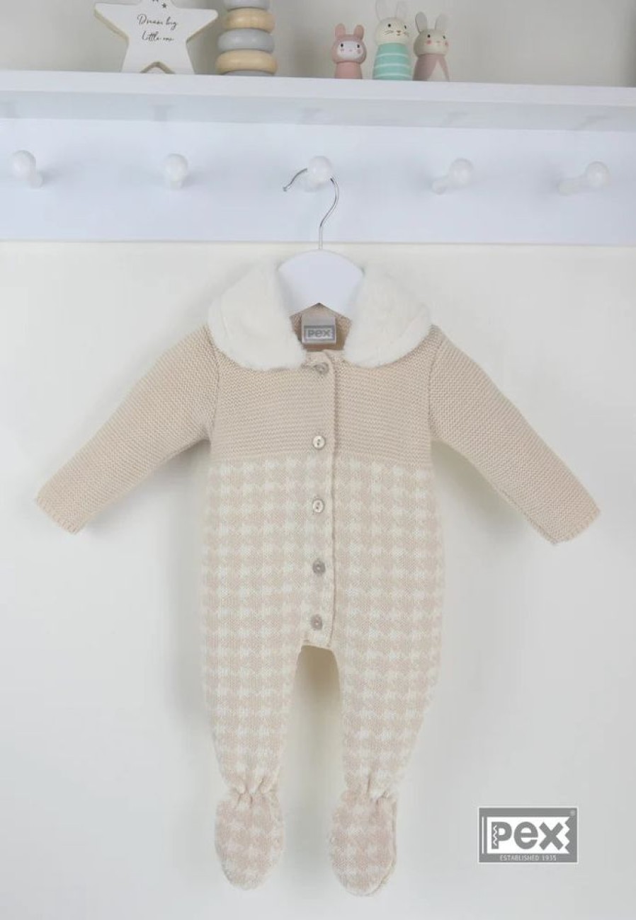 Clothing Pex Sleepsuits | Robyn' Beige Knitted Faux Fur Collar All In One