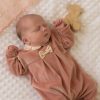 Clothing Millie & Ralph Sleepsuits | Dusky Pink Velour Sleepsuit With Bow