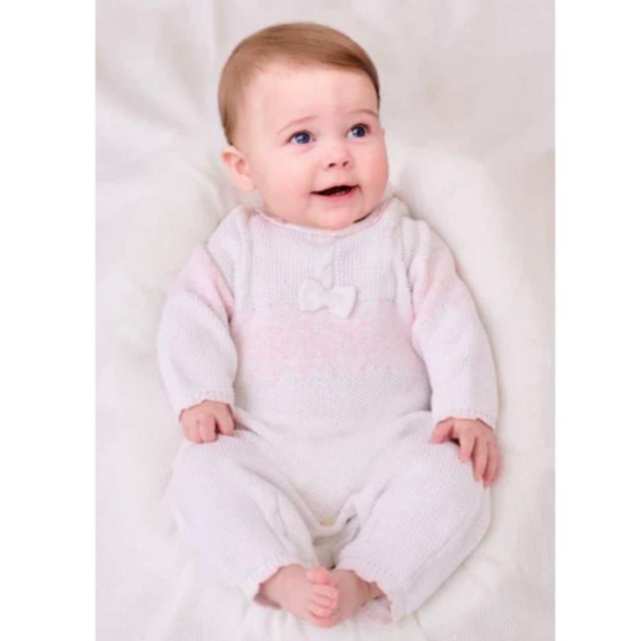 Clothing Sarah Louise Outfits | White Pink Bow Fairisle Knitted All In One