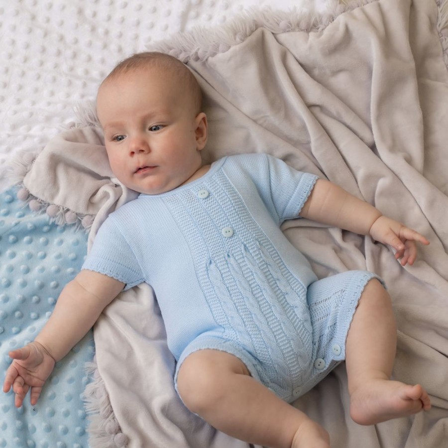 Clothing Dandelion Rompers | Blue Cable Knitted Romper