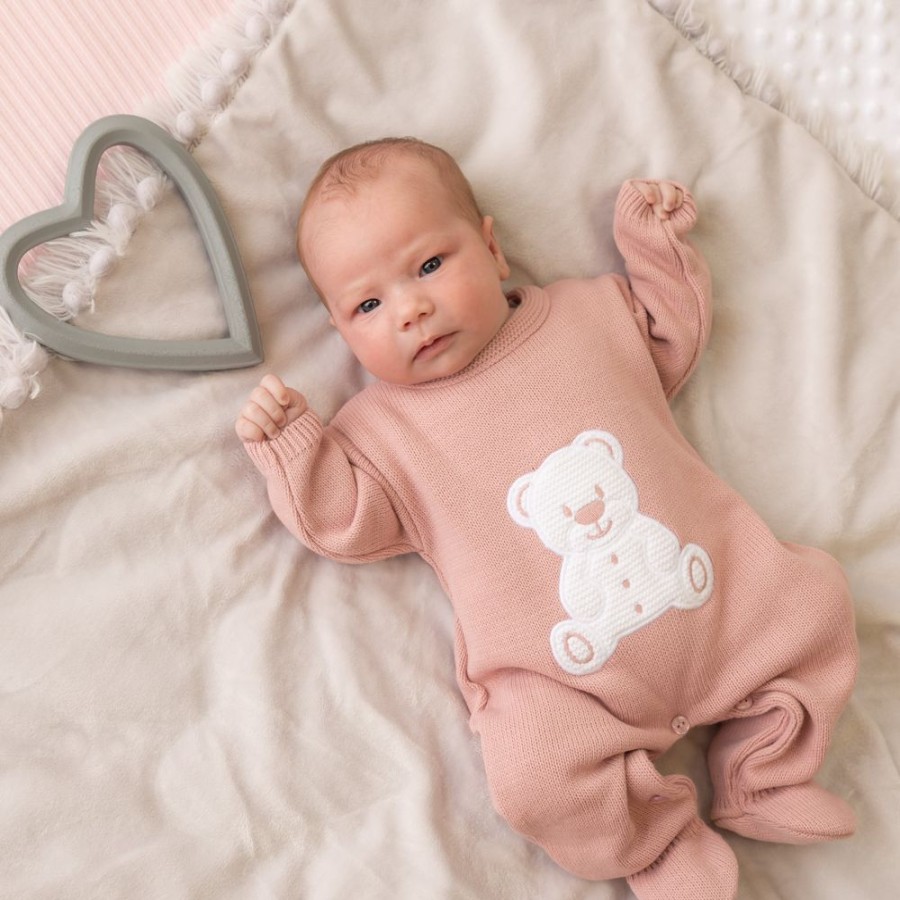 Clothing Dandelion Knitwear | Dusky Pink Teddy Knitted Onesie