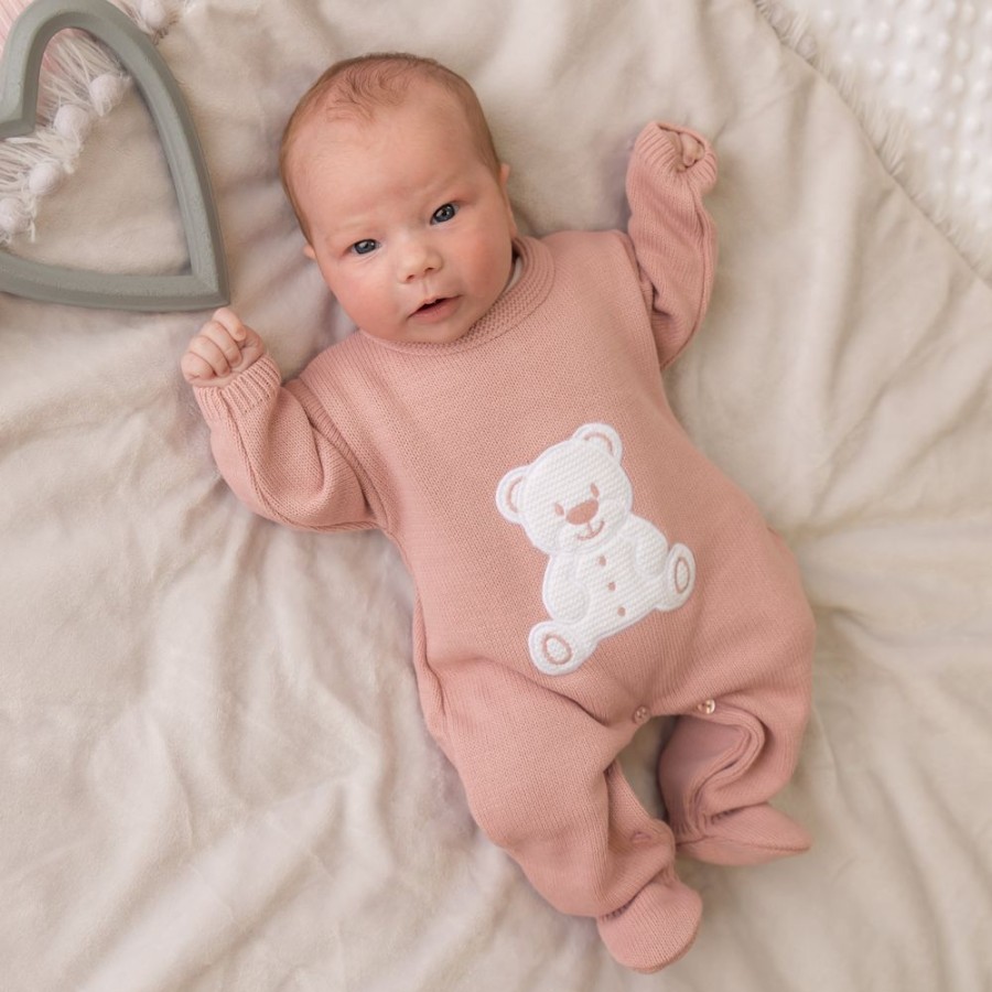 Clothing Dandelion Knitwear | Dusky Pink Teddy Knitted Onesie