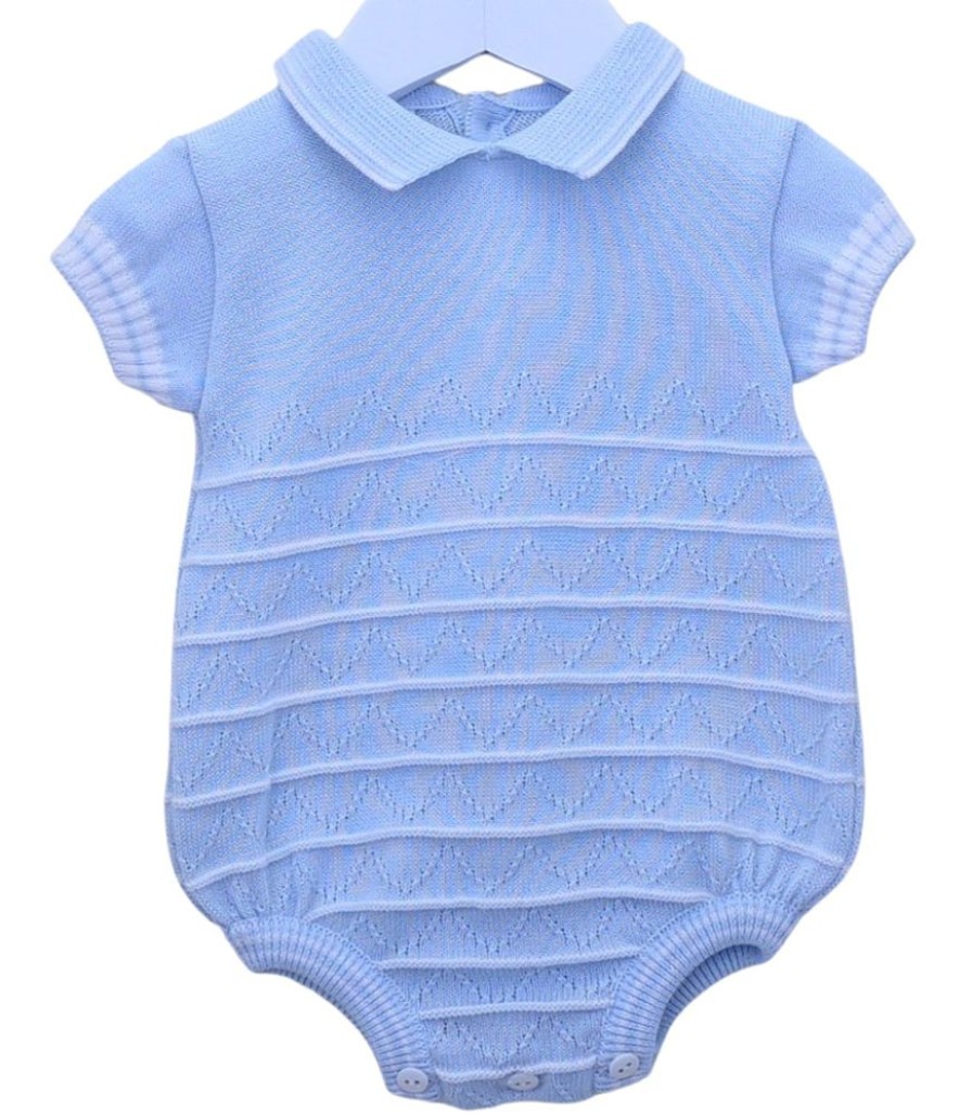 Clothing Pex Knitwear | Tristan' Blue Stripe Knitted Balloon Romper