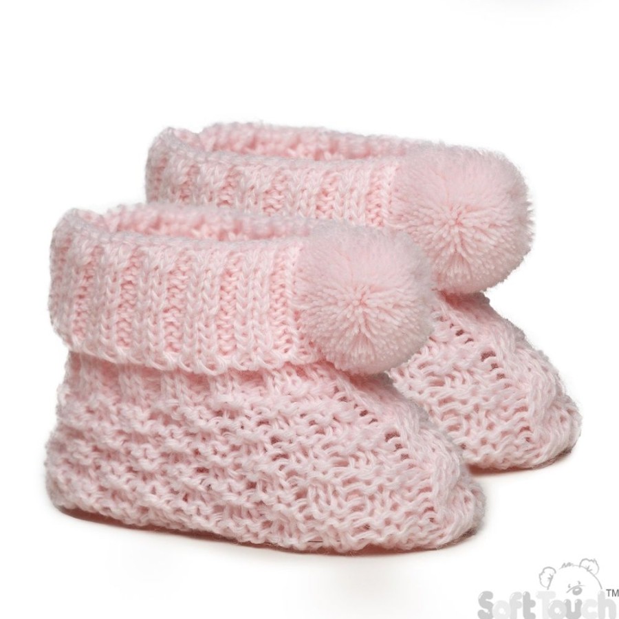 Clothing Millie & Ralph Shoes & Booties | Pink Pom Pom Knit Booties