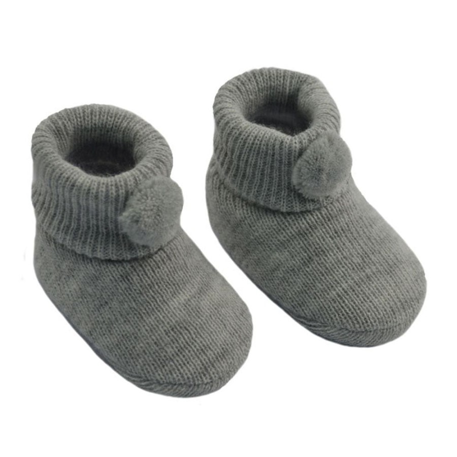 Clothing Millie & Ralph Booties | Pom Pom Booties - Grey