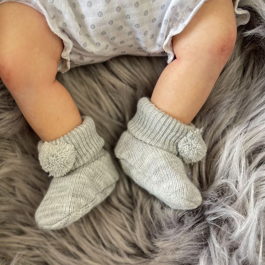 Clothing Millie & Ralph Booties | Pom Pom Booties - Grey