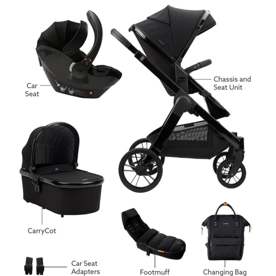 Prams & Pushchairs Bababing | Bababing Raffi 3 In 1 Premium - Gloss Black - With Free Isofix Base