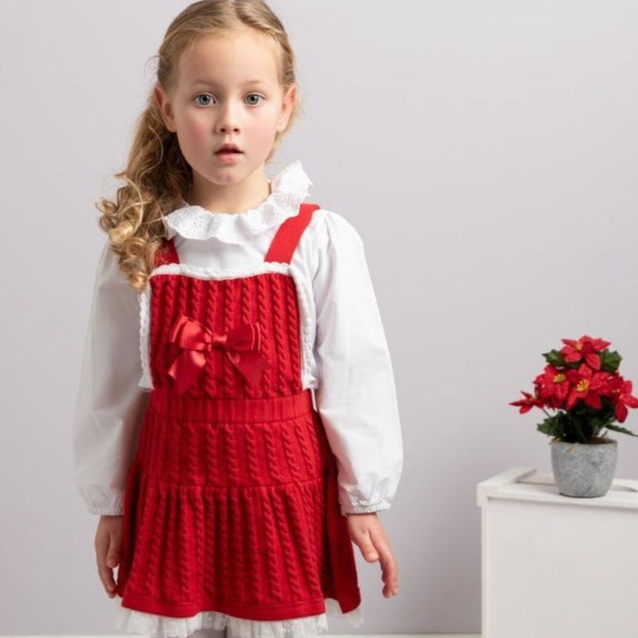 Clothing Caramelo Dresses | Red Cable Knit Pinafore Dress 2 Piece Set