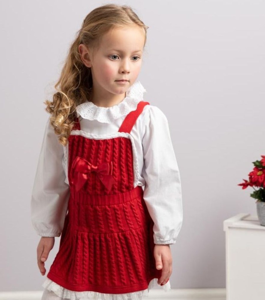 Clothing Caramelo Dresses | Red Cable Knit Pinafore Dress 2 Piece Set