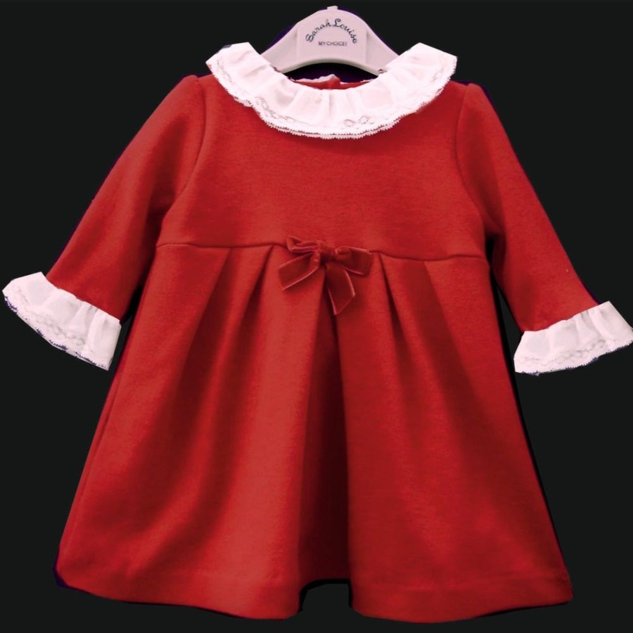 Clothing Sarah Louise Outfits | Red Lace Dress | Frill Soft Cotton Dress | Millie & Ralph