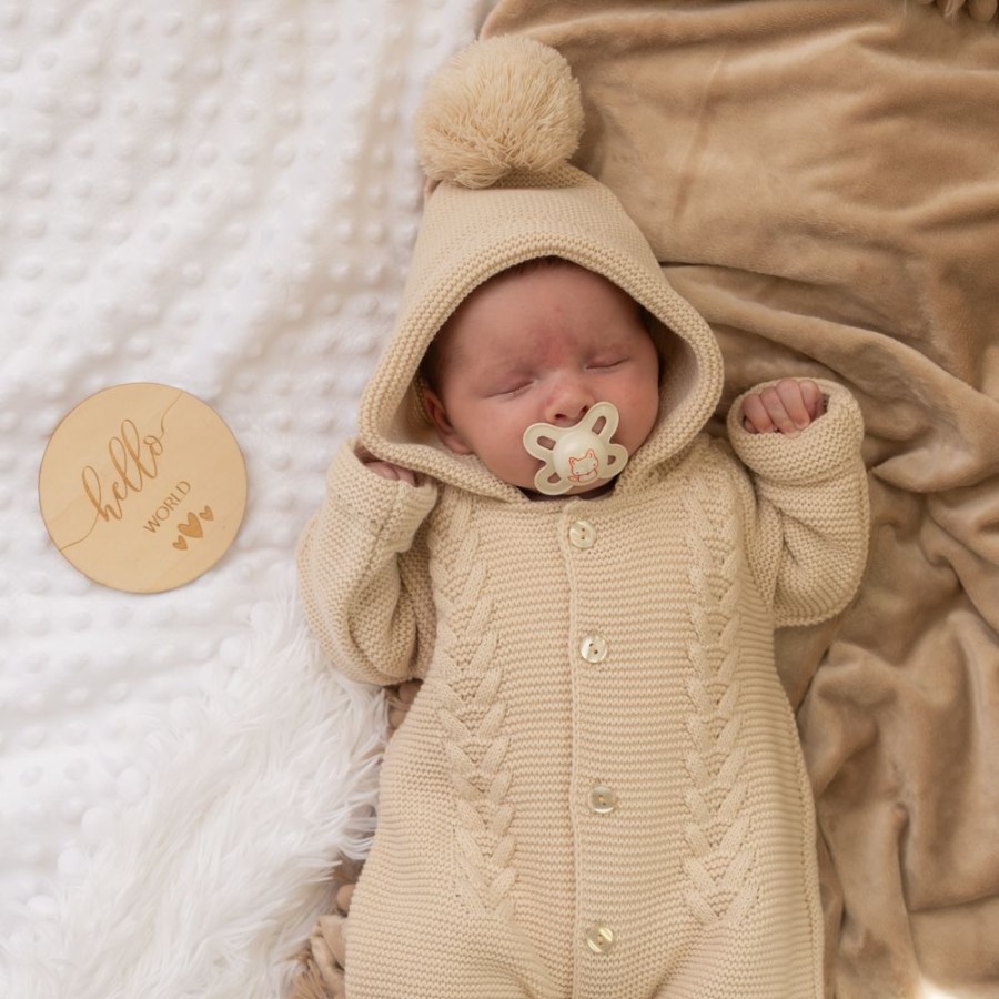 Clothing Dandelion Jackets, Coats & Pramsuits | Beige Knitted Hooded Pramsuit