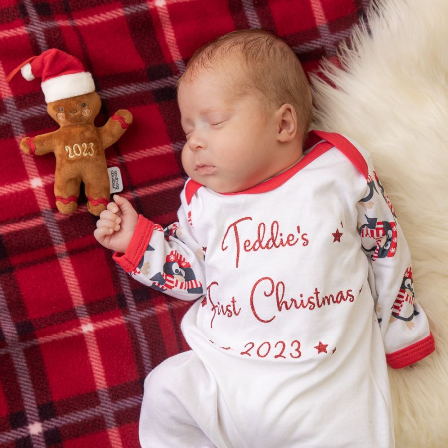 Personalised Millie & Ralph | Personalised Cuddly Penguin 'First Christmas' Sleepsuit