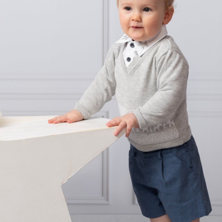 Clothing Caramelo Knitwear | Grey Knitted Scottie Dog Jumper & Shorts Set