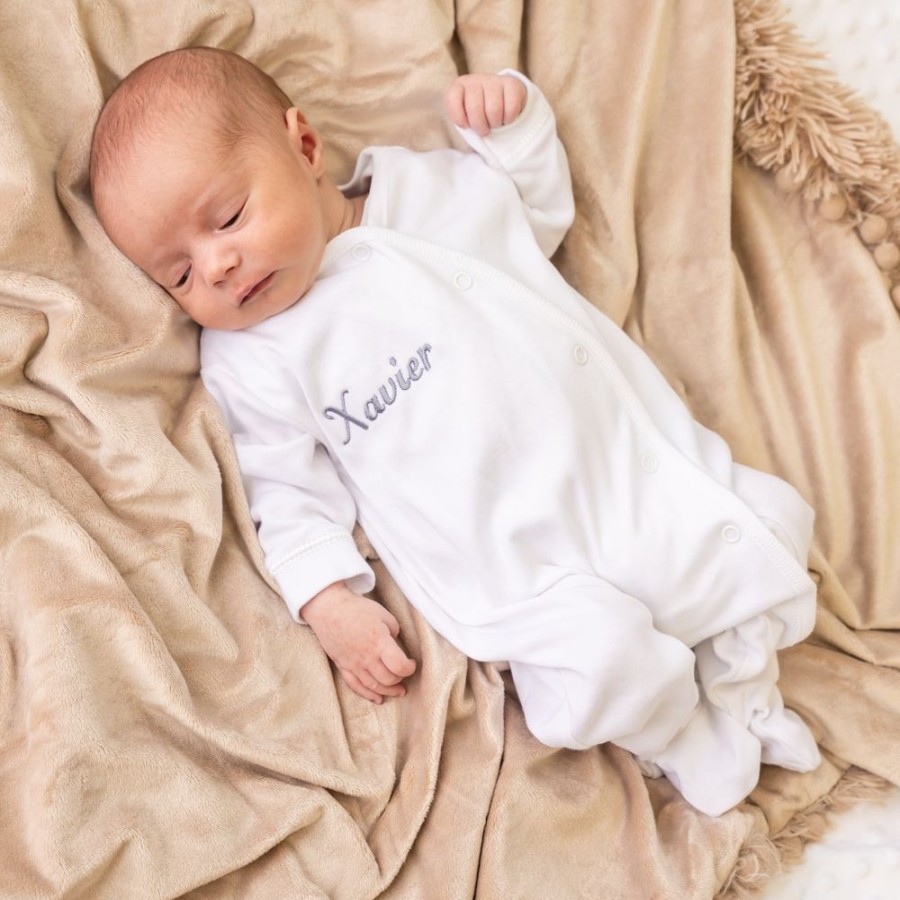 Personalised Millie & Ralph | White Personalised Name Popper Sleepsuit