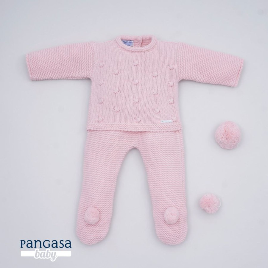 Clothing Pangasa Knitwear | Pangasa Pale Pink Dotty Knitted Outfit