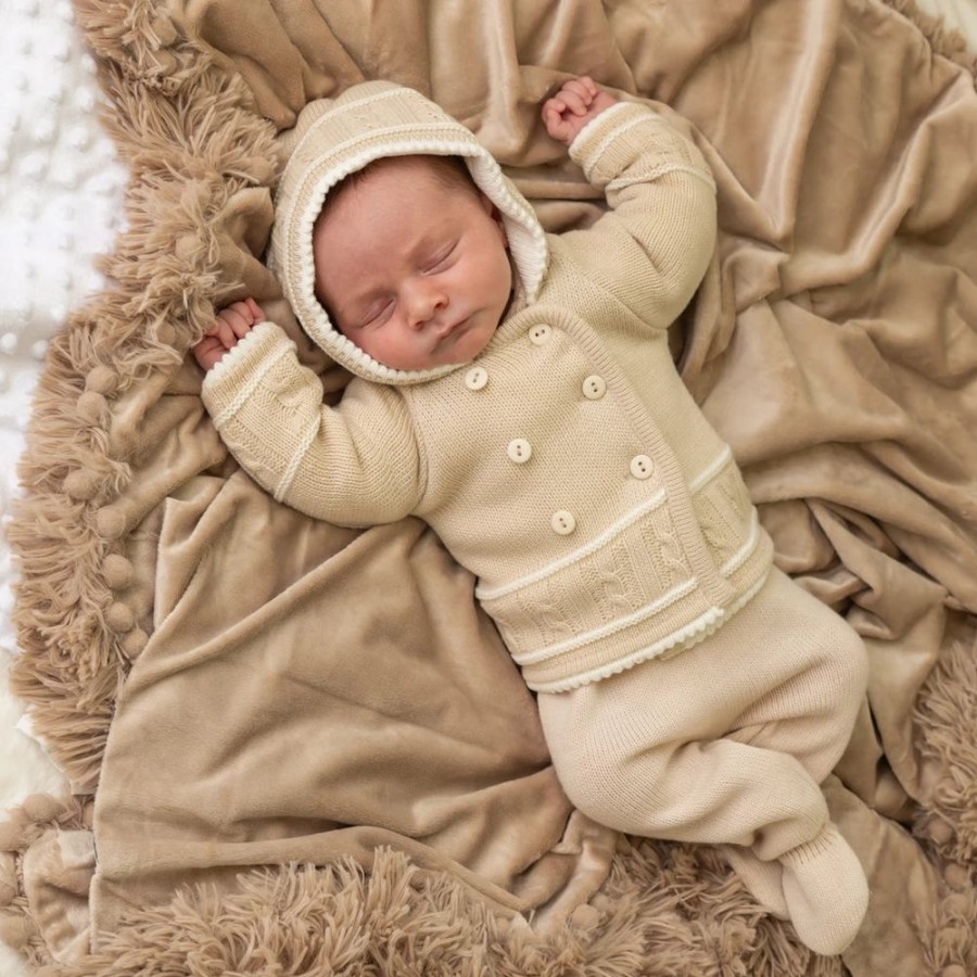 Clothing Dandelion Jackets, Coats & Pramsuits | Beige & White Knitted Jacket