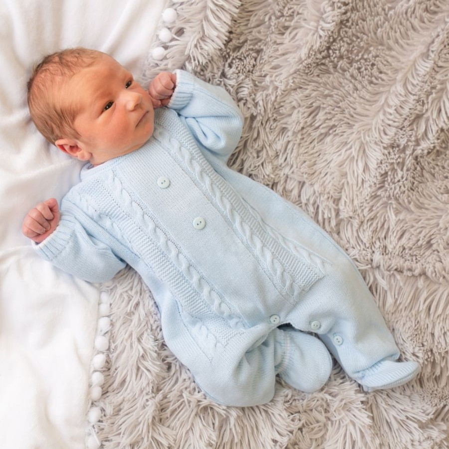 Clothing Millie & Ralph Outfits | Cable Button Onesie | Blue Cable Onesie | Millie & Ralph