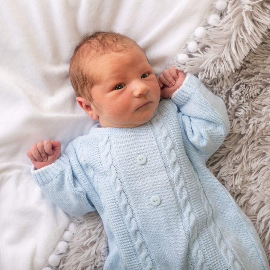 Clothing Millie & Ralph Outfits | Cable Button Onesie | Blue Cable Onesie | Millie & Ralph