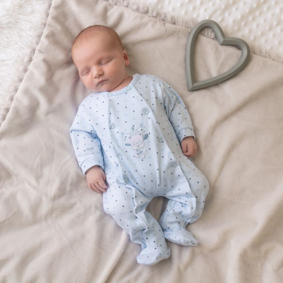 Clothing Dandelion Premature | Blue 'Hanging Bear' Star Print Sleepsuit | Millie & Ralph