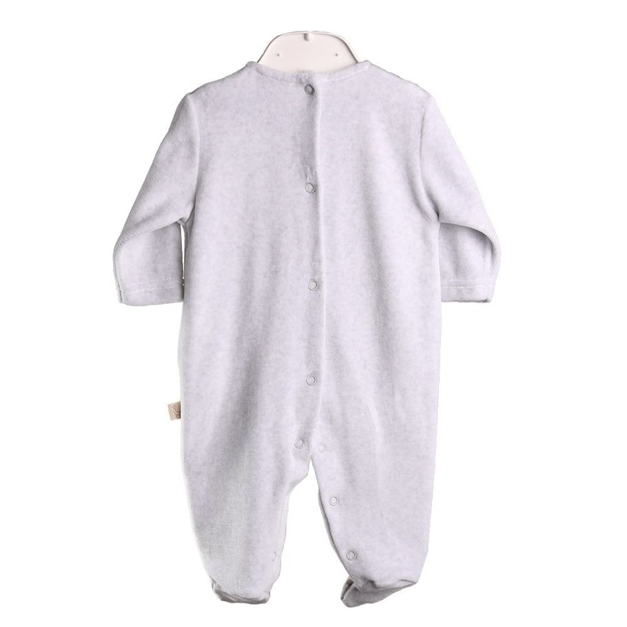 Clothing Millie & Ralph Sleepsuits | Grey Velour Red Frill Chest All In One