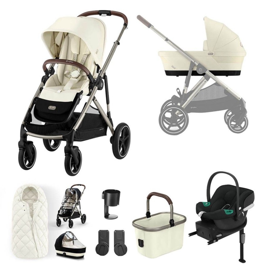 Prams & Pushchairs Cybex | Cybex Gazelle S Black Comfort Aton B2 Bundle - Seashell Beige