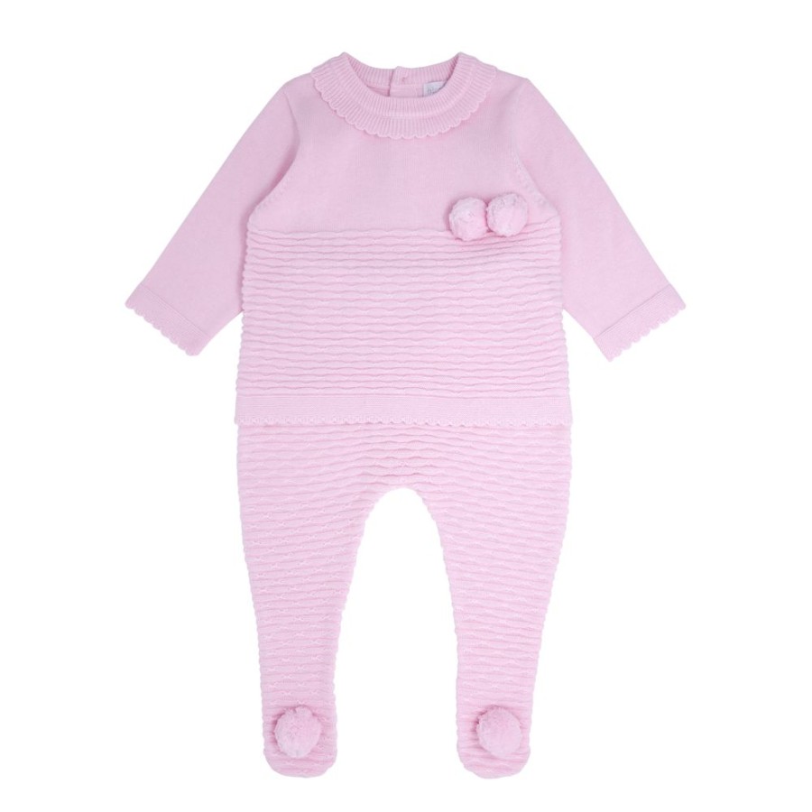 Clothing Blues Baby Knitwear | Pink "Eclipse" Pom Knitted Set