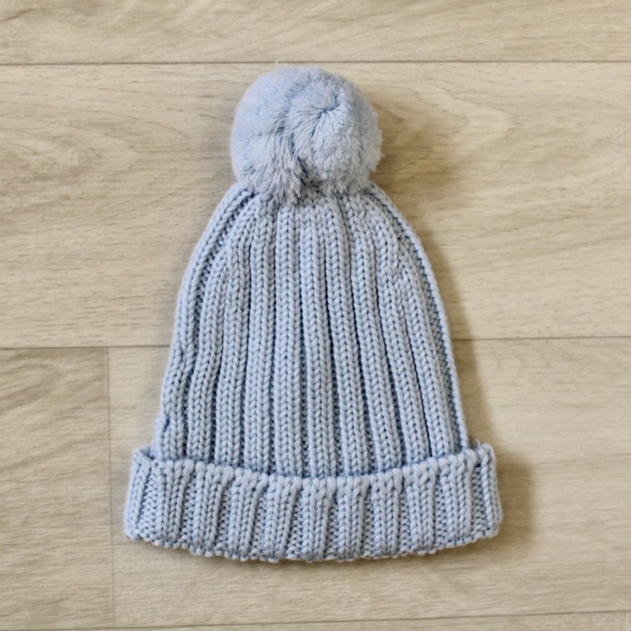 Clothing Millie & Ralph Knitwear | Blue Knitted Pom Hat