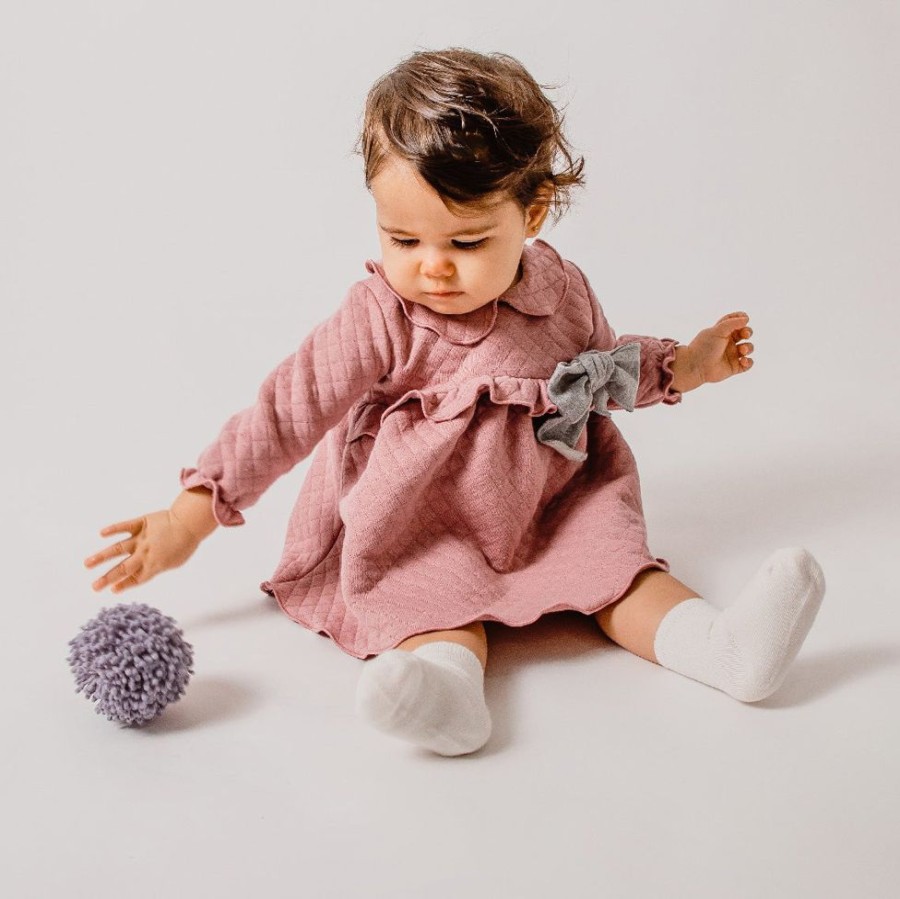 Clothing Calamaro Outfits | Rose Pink Quilted Dress With Grey Bow