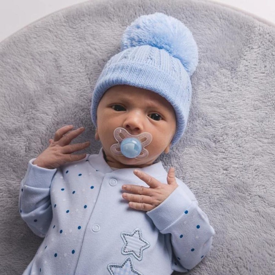 Clothing Millie & Ralph Hats | First Size Blue Cable Pom Hat